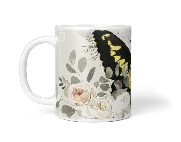 Paul Sinus Art Dekorative Tasse mit schönem Motiv Schmetterling Blumen Blüten Vintage Einzigartig Blitzverkäufe