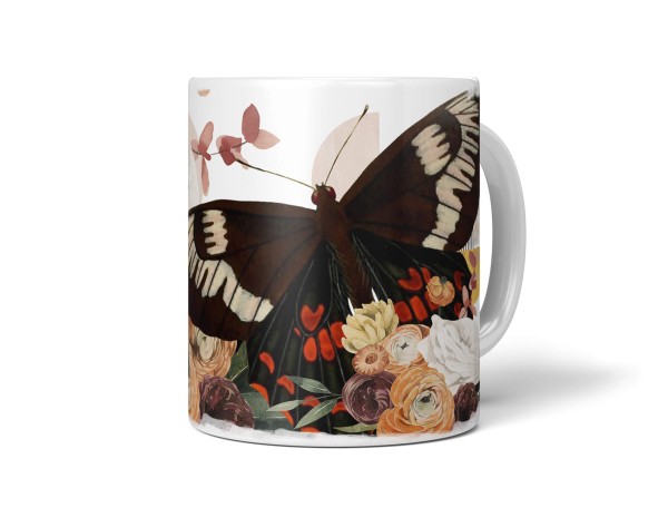 Paul Sinus Art Dekorative Tasse mit schönem Motiv schwarzer Schmetterling schönem Design Blumen Vintage