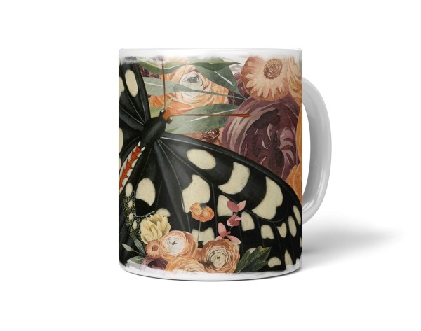 Paul Sinus Art Dekorative Tasse mit schönem Motiv Schmetterling Blumen Blumenstrauß Vintage Sommer