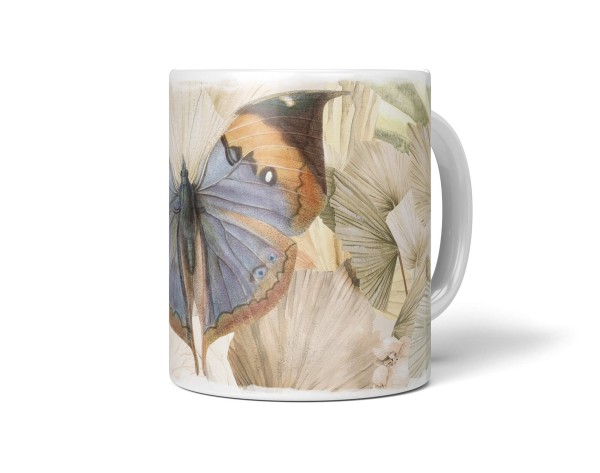 Paul Sinus Art Dekorative Tasse mit schönem Motiv Vintage Schmetterling Blüten Pastelltöne Beige Wunderschön