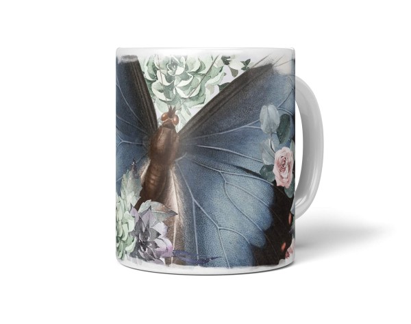Paul Sinus Art Dekorative Tasse mit schönem Motiv Vintage Blumen Blüten Schmetterling Wasserfarben Pastelltöne
