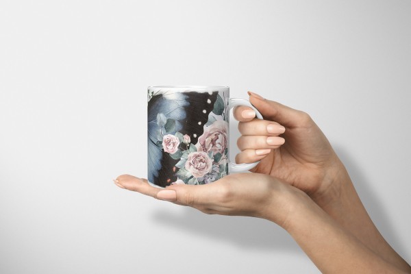 Paul Sinus Art Dekorative Tasse mit schönem Motiv Vintage Blumen Blüten Schmetterling Wasserfarben Pastelltöne Großer Ausverkauf