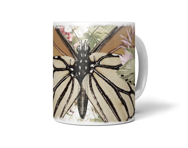 Paul Sinus Art Dekorative Tasse mit schönem Motiv Vintage Schmetterling Blumen Blüten Pastelltöne