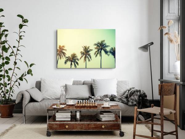 Paul Sinus Art 120x80cm Wandbild auf Leinwand Kokospalmen Palmen Süden Sonnenschein Sommer Vatertagsangebot