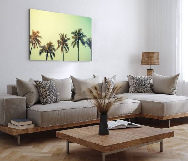 Paul Sinus Art 120x80cm Wandbild auf Leinwand Kokospalmen Palmen Süden Sonnenschein Sommer Vatertagsangebot