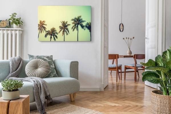 Paul Sinus Art 120x80cm Wandbild auf Leinwand Kokospalmen Palmen Süden Sonnenschein Sommer Vatertagsangebot