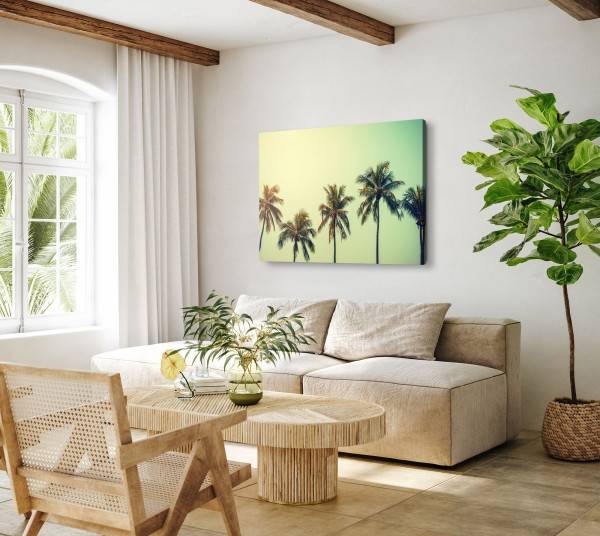Paul Sinus Art 120x80cm Wandbild auf Leinwand Kokospalmen Palmen Süden Sonnenschein Sommer Vatertagsangebot