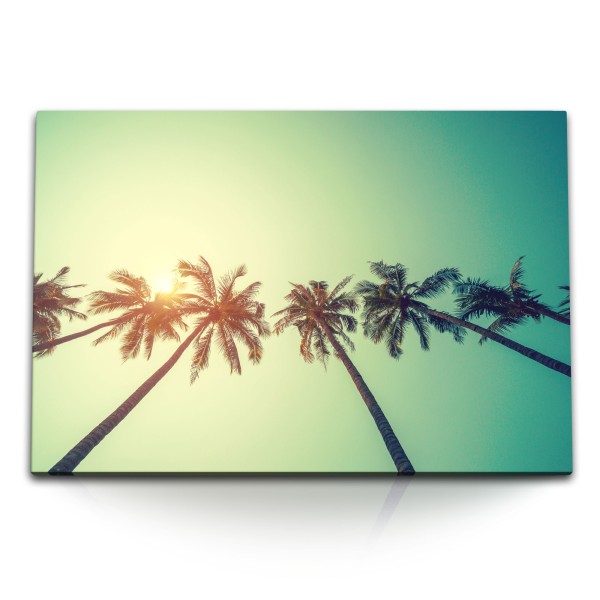 Paul Sinus Art 120x80cm Wandbild auf Leinwand Palmen Kokospalmen Sommer Sonne Himmel