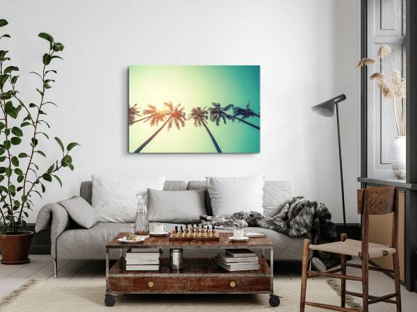 Paul Sinus Art 120x80cm Wandbild auf Leinwand Palmen Kokospalmen Sommer Sonne Himmel Valentinstagsangebot