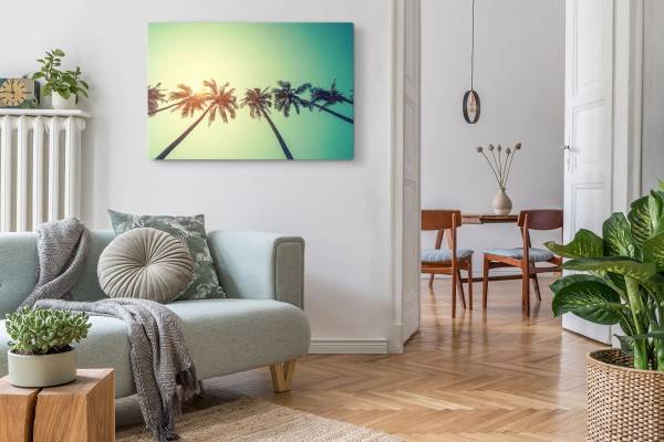 Paul Sinus Art 120x80cm Wandbild auf Leinwand Palmen Kokospalmen Sommer Sonne Himmel Valentinstagsangebot
