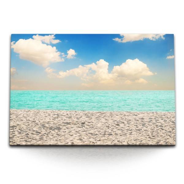 Paul Sinus Art 120x80cm Wandbild auf Leinwand Sandstrand Strand Meer Sonnenschein Sommer