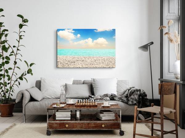 Paul Sinus Art 120x80cm Wandbild auf Leinwand Sandstrand Strand Meer Sonnenschein Sommer Jubiläumsangebot