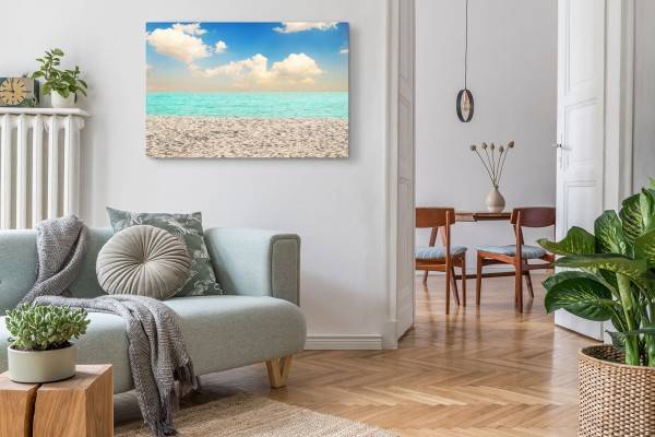 Paul Sinus Art 120x80cm Wandbild auf Leinwand Sandstrand Strand Meer Sonnenschein Sommer Jubiläumsangebot
