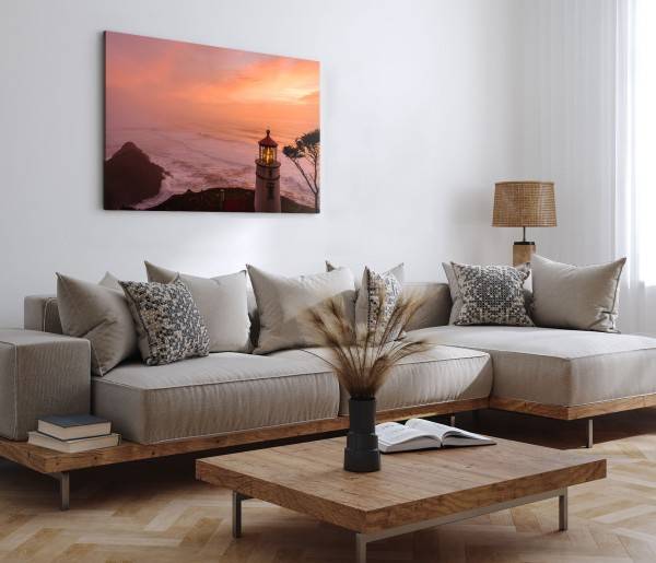 Paul Sinus Art 120x80cm Wandbild auf Leinwand Leuchtturm Ozean Horizont Wellen Abendrot Sonnenuntergang Heißer Verkauf