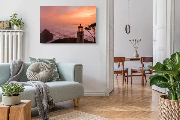 Paul Sinus Art 120x80cm Wandbild auf Leinwand Leuchtturm Ozean Horizont Wellen Abendrot Sonnenuntergang Heißer Verkauf
