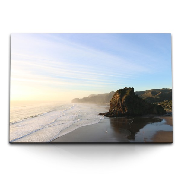 Paul Sinus Art 120x80cm Wandbild auf Leinwand Küste Meer Felsen Natur Sonnenuntergang Klippen