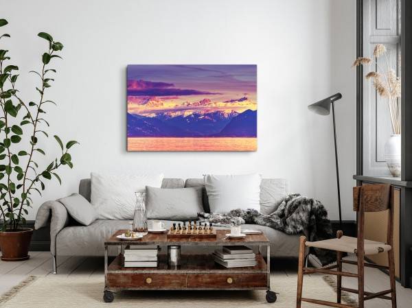 Paul Sinus Art 120x80cm Wandbild auf Leinwand Berge See Schneegipfel Blau Sonnenuntergang Natur Zeitlich begrenztes Angebot