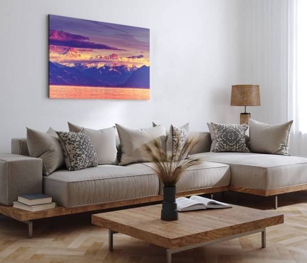 Paul Sinus Art 120x80cm Wandbild auf Leinwand Berge See Schneegipfel Blau Sonnenuntergang Natur Zeitlich begrenztes Angebot