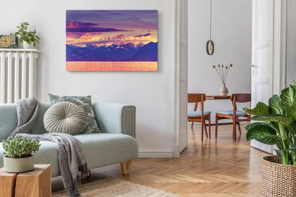 Paul Sinus Art 120x80cm Wandbild auf Leinwand Berge See Schneegipfel Blau Sonnenuntergang Natur Zeitlich begrenztes Angebot