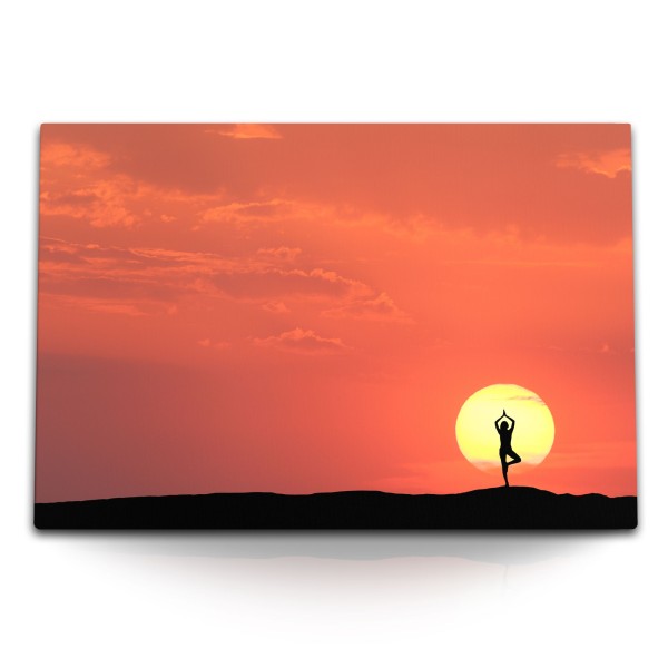 Paul Sinus Art 120x80cm Wandbild auf Leinwand Sonne roter Himmel Sonnenuntergang Joga Natur