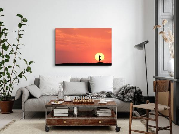 Paul Sinus Art 120x80cm Wandbild auf Leinwand Sonne roter Himmel Sonnenuntergang Joga Natur Exklusive Angebote