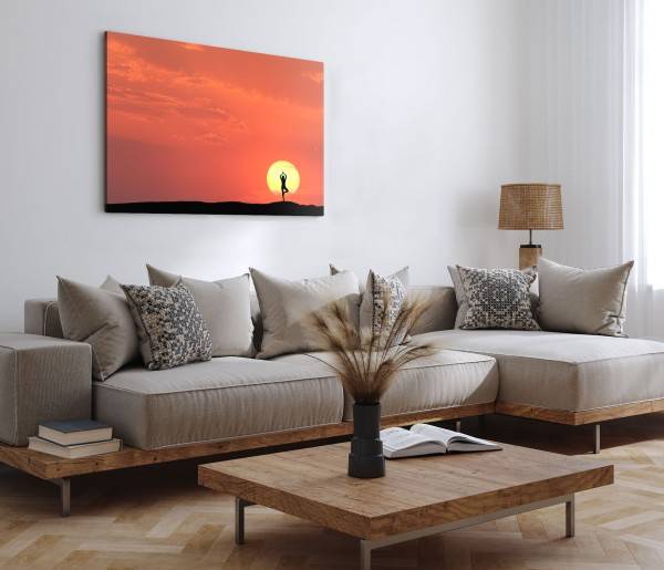 Paul Sinus Art 120x80cm Wandbild auf Leinwand Sonne roter Himmel Sonnenuntergang Joga Natur Exklusive Angebote