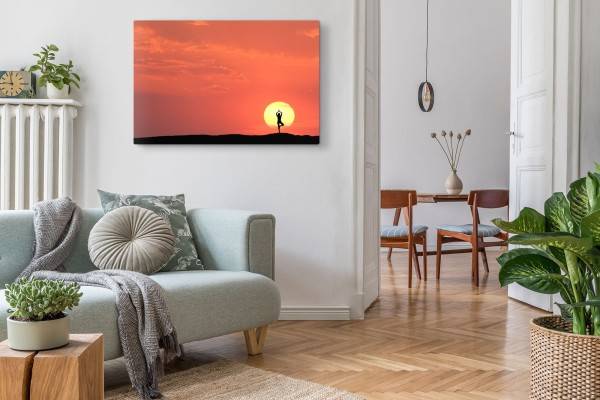 Paul Sinus Art 120x80cm Wandbild auf Leinwand Sonne roter Himmel Sonnenuntergang Joga Natur Exklusive Angebote