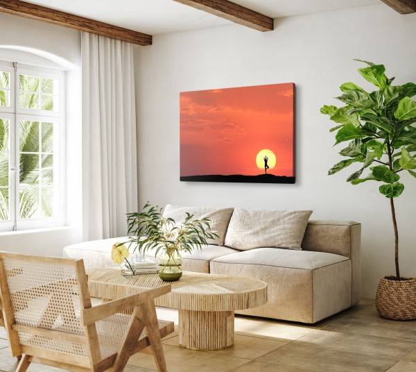 Paul Sinus Art 120x80cm Wandbild auf Leinwand Sonne roter Himmel Sonnenuntergang Joga Natur Exklusive Angebote