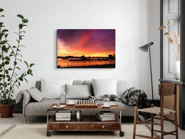 Paul Sinus Art 120x80cm Wandbild auf Leinwand Natur See Abenddämmerung Sonnenuntergang Abendröte Blitzangebot