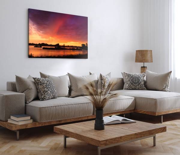 Paul Sinus Art 120x80cm Wandbild auf Leinwand Natur See Abenddämmerung Sonnenuntergang Abendröte Blitzangebot