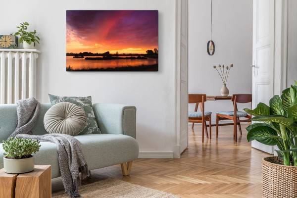 Paul Sinus Art 120x80cm Wandbild auf Leinwand Natur See Abenddämmerung Sonnenuntergang Abendröte Blitzangebot