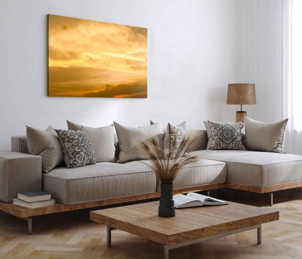 Paul Sinus Art 120x80cm Wandbild auf Leinwand Himmel Wolken Rot Sonnenuntergang Abendrot Große Rabatte