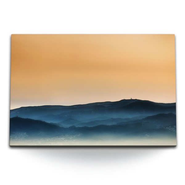 Paul Sinus Art 120x80cm Wandbild auf Leinwand Berge Himmel Sonnenuntergang Abendrot Minimal