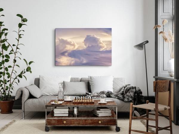 Paul Sinus Art 120x80cm Wandbild auf Leinwand Himmel Wolken Sonnenuntergang Zuckerwolken Weiß Kauf eins, bekomm eins gratis