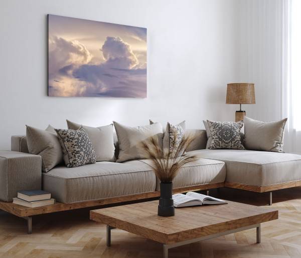 Paul Sinus Art 120x80cm Wandbild auf Leinwand Himmel Wolken Sonnenuntergang Zuckerwolken Weiß Kauf eins, bekomm eins gratis