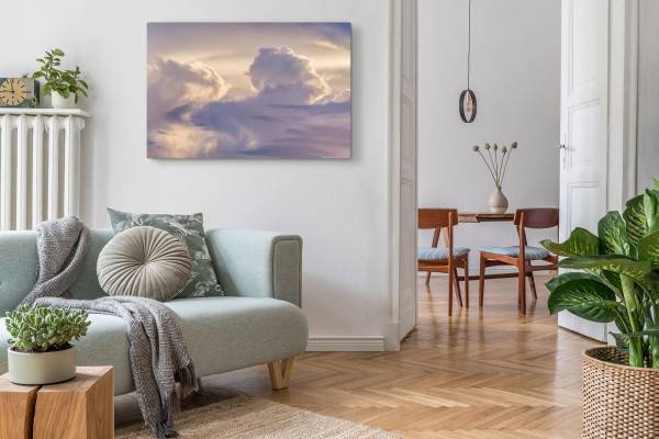Paul Sinus Art 120x80cm Wandbild auf Leinwand Himmel Wolken Sonnenuntergang Zuckerwolken Weiß Kauf eins, bekomm eins gratis