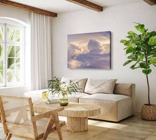 Paul Sinus Art 120x80cm Wandbild auf Leinwand Himmel Wolken Sonnenuntergang Zuckerwolken Weiß Kauf eins, bekomm eins gratis