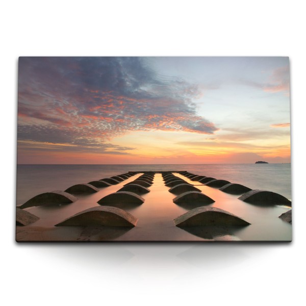 Paul Sinus Art 120x80cm Wandbild auf Leinwand Meer Horizont Sonnenuntergang Abendrot Ozean Riesige Ersparnisse