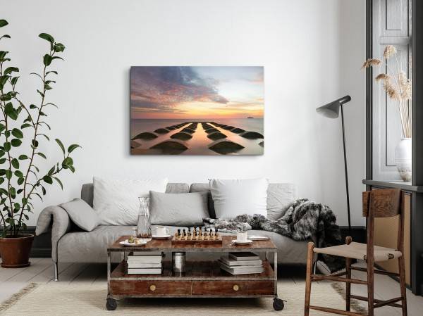 Paul Sinus Art 120x80cm Wandbild auf Leinwand Meer Horizont Sonnenuntergang Abendrot Ozean Riesige Ersparnisse