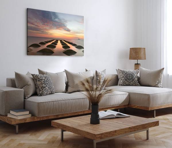 Paul Sinus Art 120x80cm Wandbild auf Leinwand Meer Horizont Sonnenuntergang Abendrot Ozean Riesige Ersparnisse