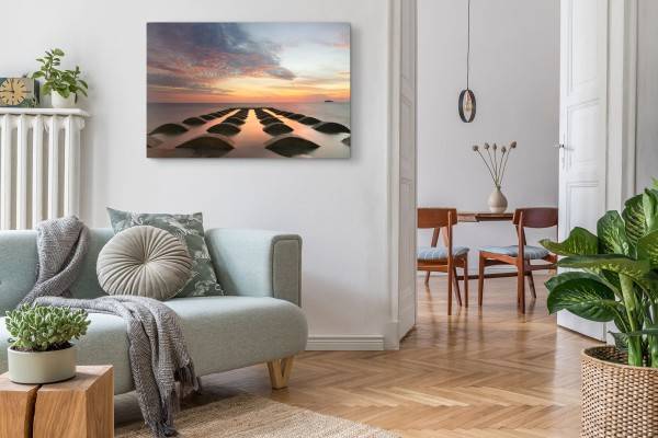 Paul Sinus Art 120x80cm Wandbild auf Leinwand Meer Horizont Sonnenuntergang Abendrot Ozean Riesige Ersparnisse