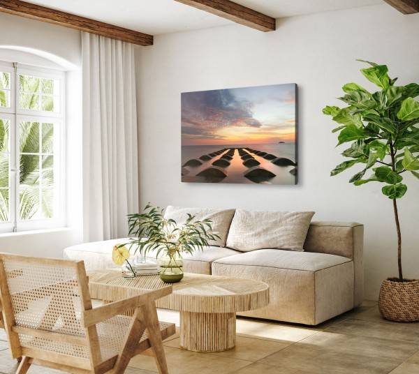 Paul Sinus Art 120x80cm Wandbild auf Leinwand Meer Horizont Sonnenuntergang Abendrot Ozean Riesige Ersparnisse