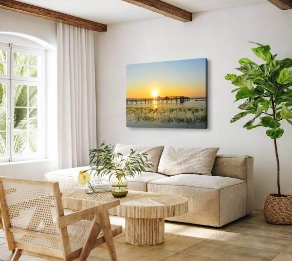 Paul Sinus Art 120x80cm Wandbild auf Leinwand Sonnenuntergang Thailand Holzsteg roter Horizont Meer VIP-Rabatte