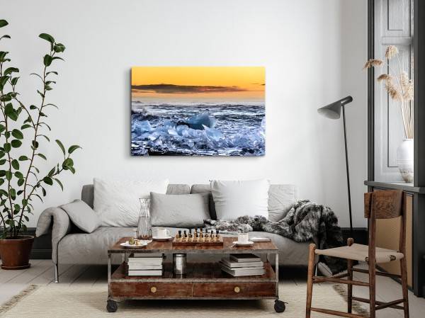 Paul Sinus Art 120x80cm Wandbild auf Leinwand Eisschollen Eis Meer Strand roter Himmel Norden Kostenlose Rückgabe