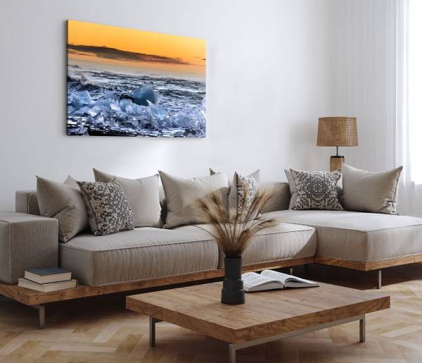 Paul Sinus Art 120x80cm Wandbild auf Leinwand Eisschollen Eis Meer Strand roter Himmel Norden Kostenlose Rückgabe