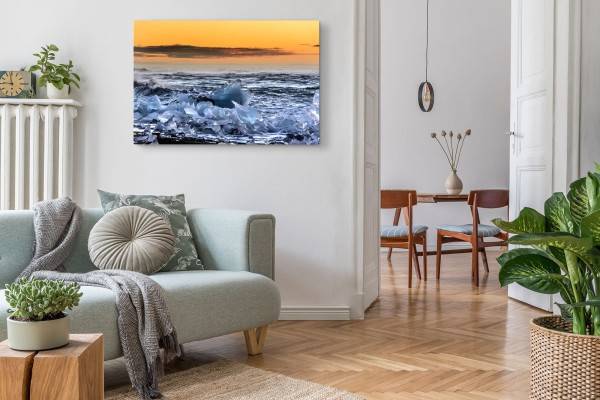 Paul Sinus Art 120x80cm Wandbild auf Leinwand Eisschollen Eis Meer Strand roter Himmel Norden Kostenlose Rückgabe