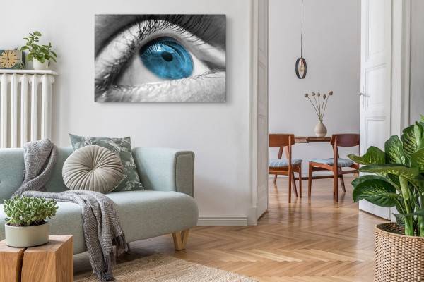 Paul Sinus Art 120x80cm Wandbild auf Leinwand Auge Nahaufnahme Menschenauge Iris Blau Letzte 3 Tage