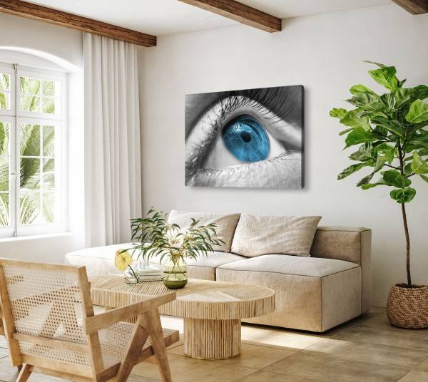Paul Sinus Art 120x80cm Wandbild auf Leinwand Auge Nahaufnahme Menschenauge Iris Blau Letzte 3 Tage