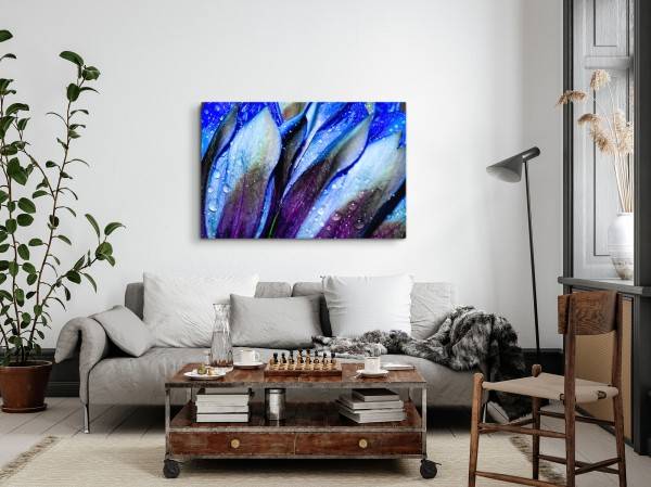 Paul Sinus Art 120x80cm Wandbild auf Leinwand Makrofotografie Blumen Blüten Regentropfen Blau Bis zu 50% Rabatt