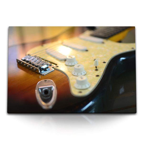 Paul Sinus Art 120x80cm Wandbild auf Leinwand E-Gitarre Rock Gelb Musik Aufnahmestudio